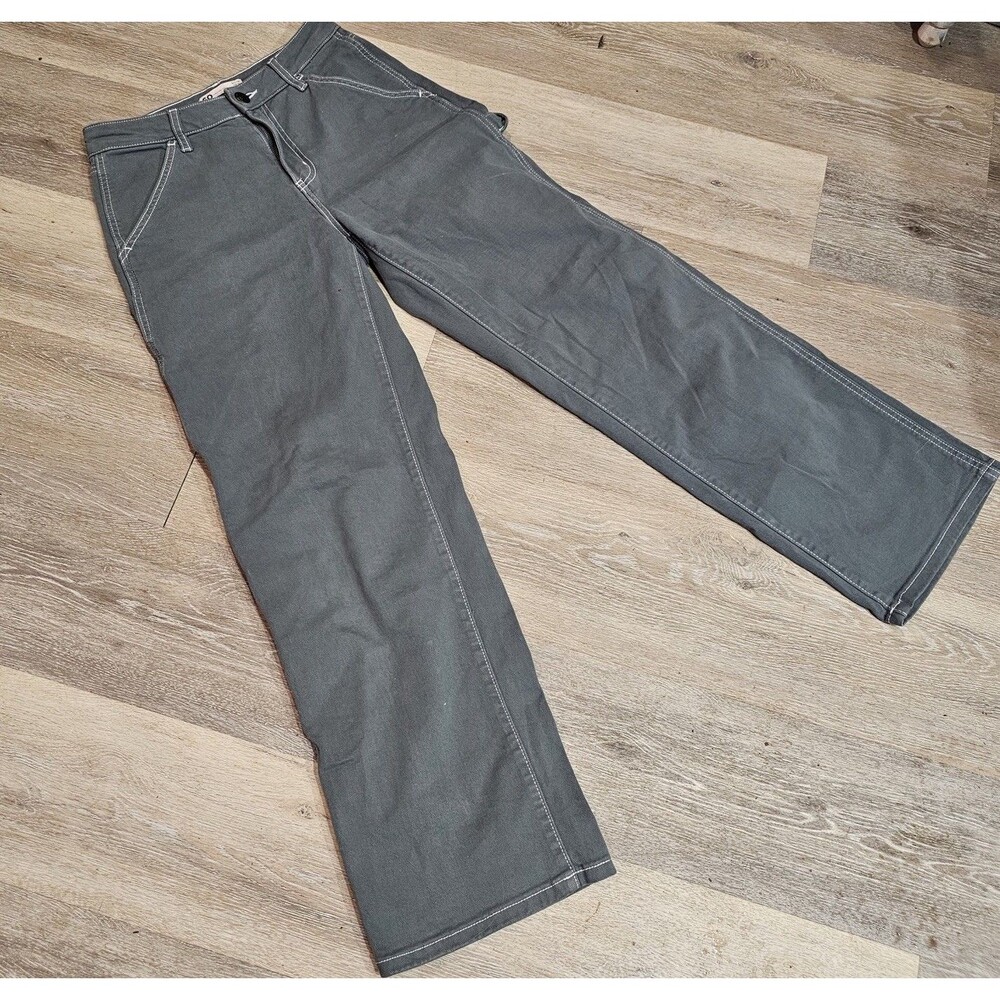Grey Blue Carpenter Pants Teen Utility Contrast Stitch Y2K Skater Grunge Work